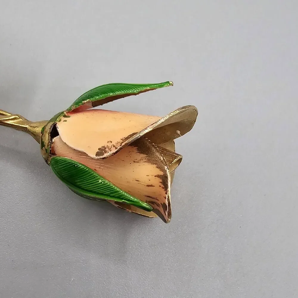 Lot Enamel Flower Brooch Pin (3) Gold Tone Pink Peach White Rose Floral Giovanni - Picture 11 of 13